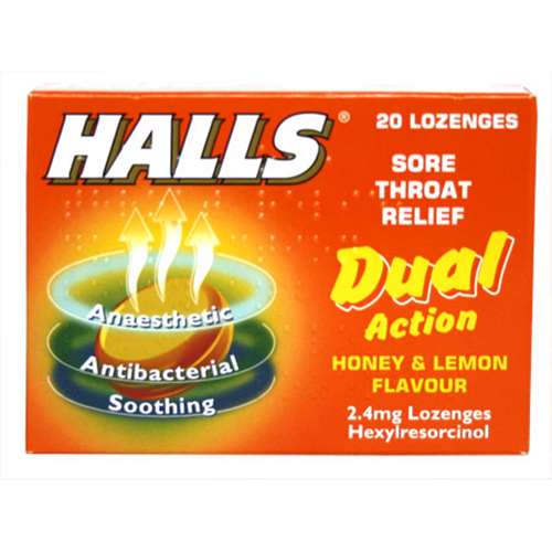 Halls Dual Action Sore Throat Relief - Honey and Lemon - 20 Lozenges ...