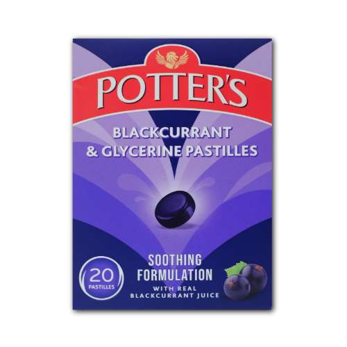 Click to view product details and reviews for Potters Blackcurrant Glycerine Pastilles 20.