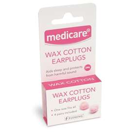 Medicare Wax Cotton Earplugs x 4 Pairs