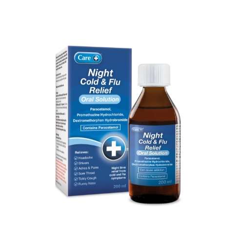 Click to view product details and reviews for Care Night Cold Flu Relief Oral Solution 200ml.