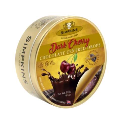 Click to view product details and reviews for Simpkins Dark Cherry Chocolate Centred Drops 175g.