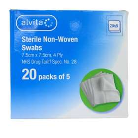 Alvita Sterile Non-Woven Swabs 4 Ply 7.5x7.5cm 100